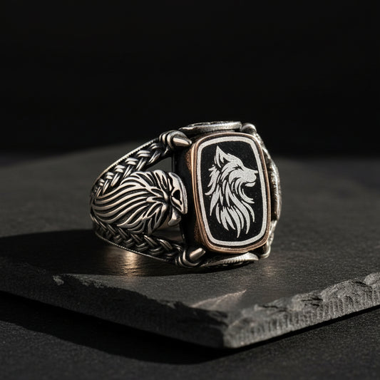 Men’s Silver Ring with Bozkurt and Eagle Details