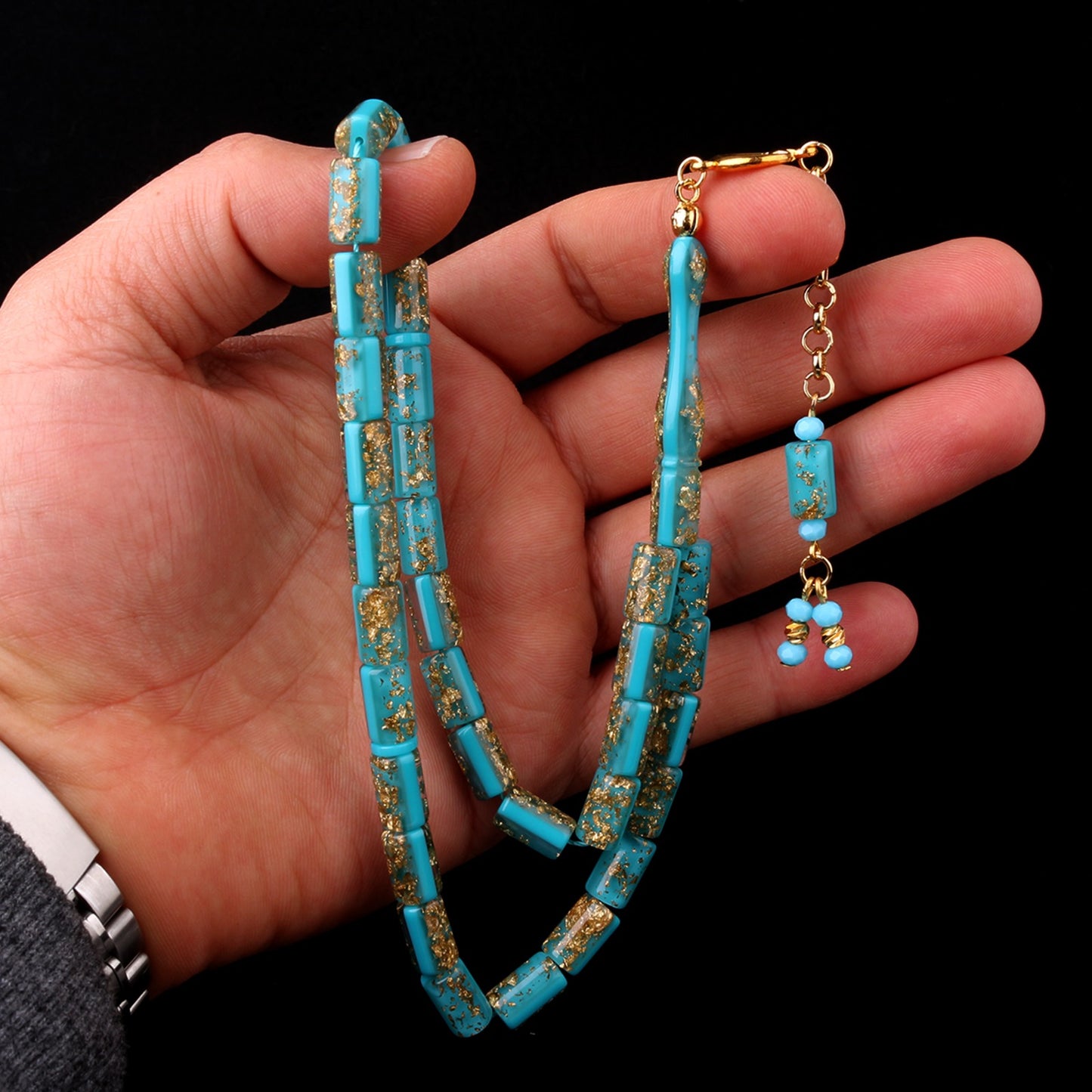 Turquoise Cut Enamel Tesbih | Metal