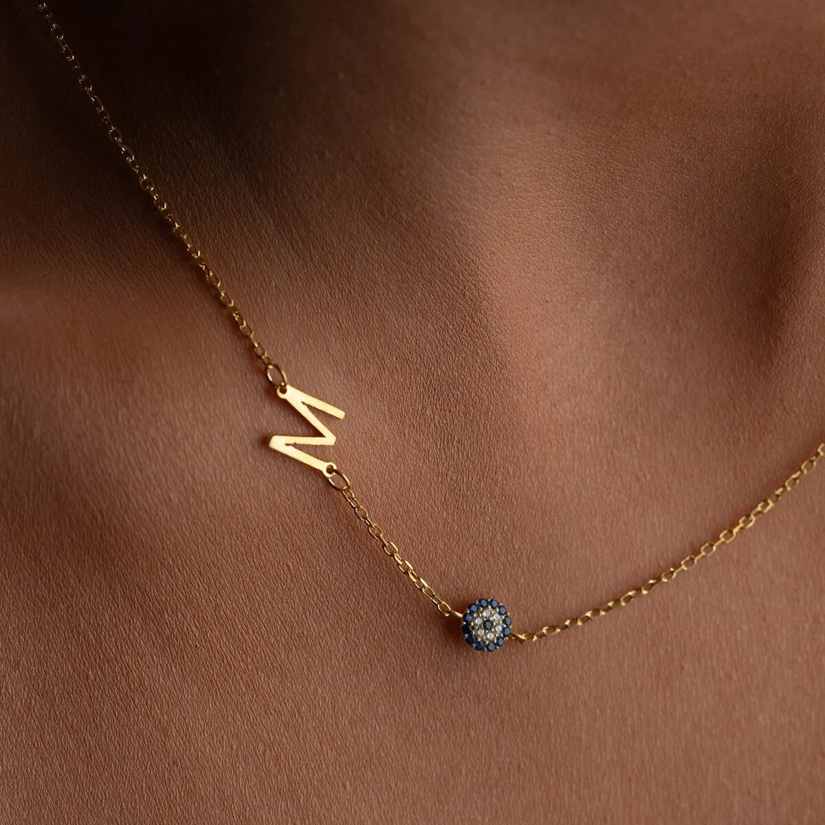 Personalized Initial Evil Eye Necklace | Gold Plated 925 Silver