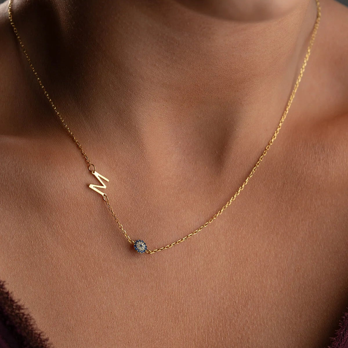 Personalized Initial Evil Eye Necklace | Gold Plated 925 Silver
