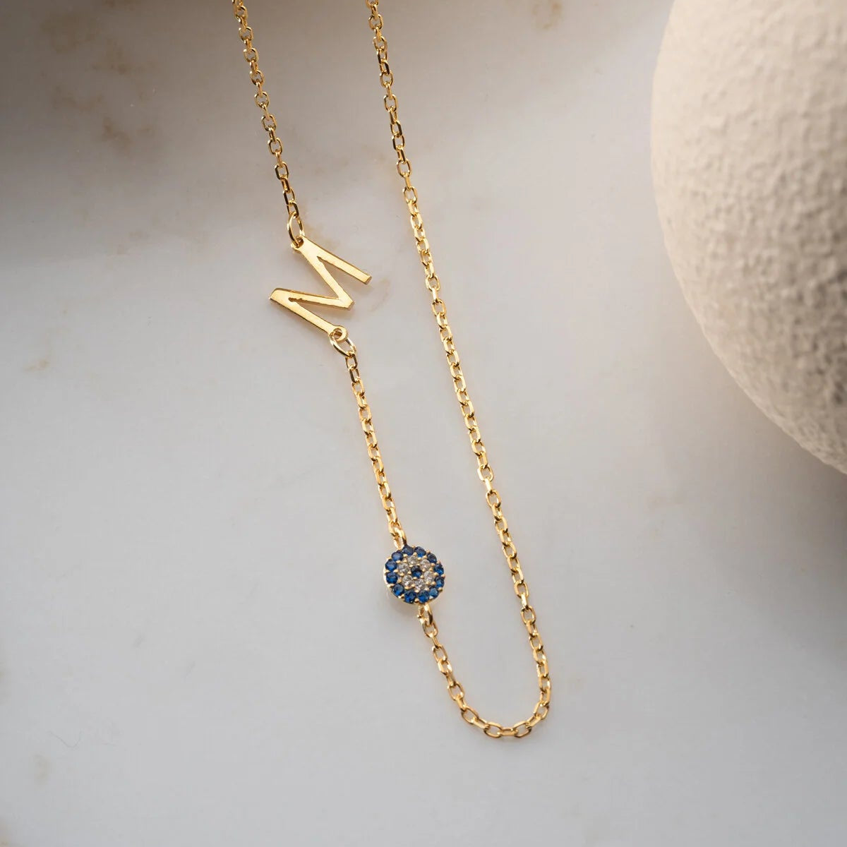 Personalized Initial Evil Eye Necklace | Gold Plated 925 Silver