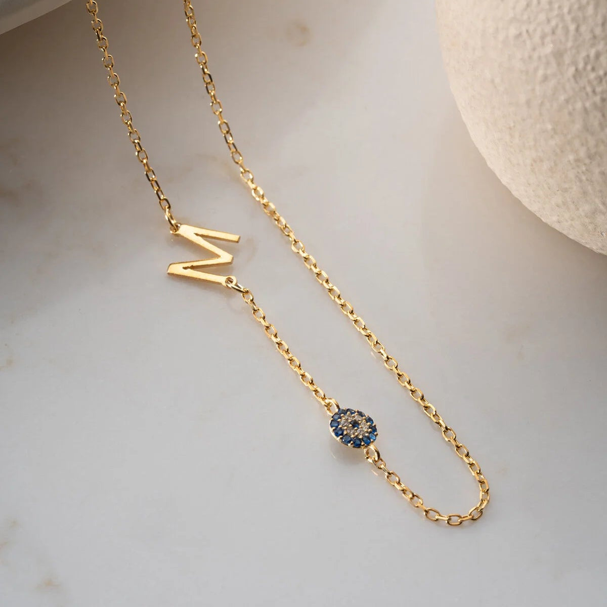 Personalized Initial Evil Eye Necklace | Gold Plated 925 Silver