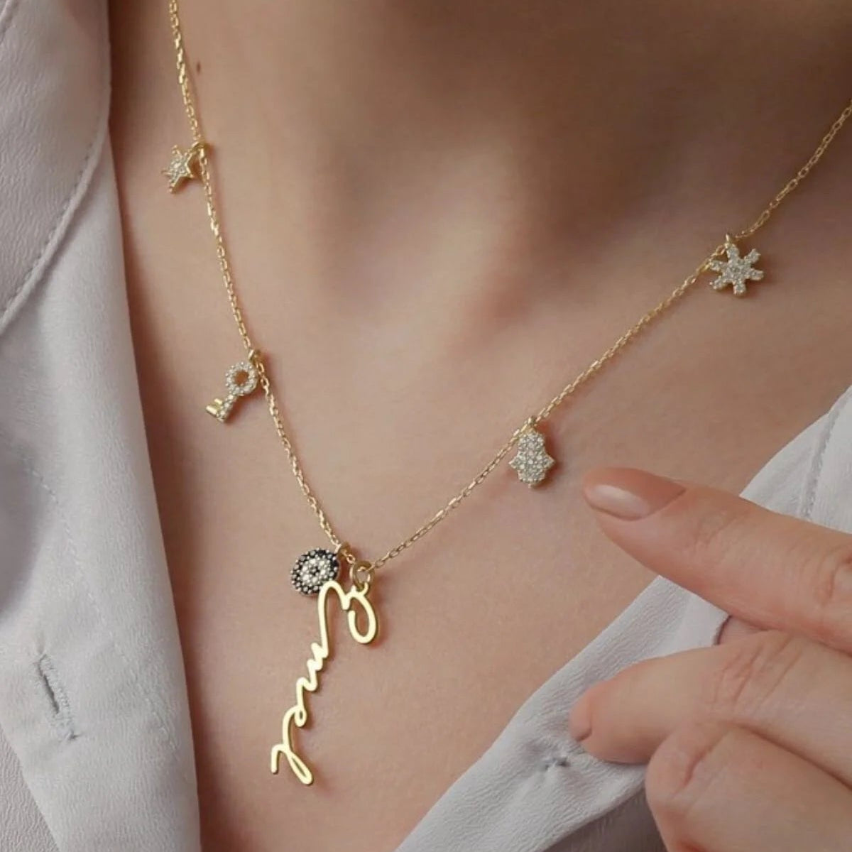 Gepersonaliseerde Naamketting met Geluksbedels | 925 Zilver