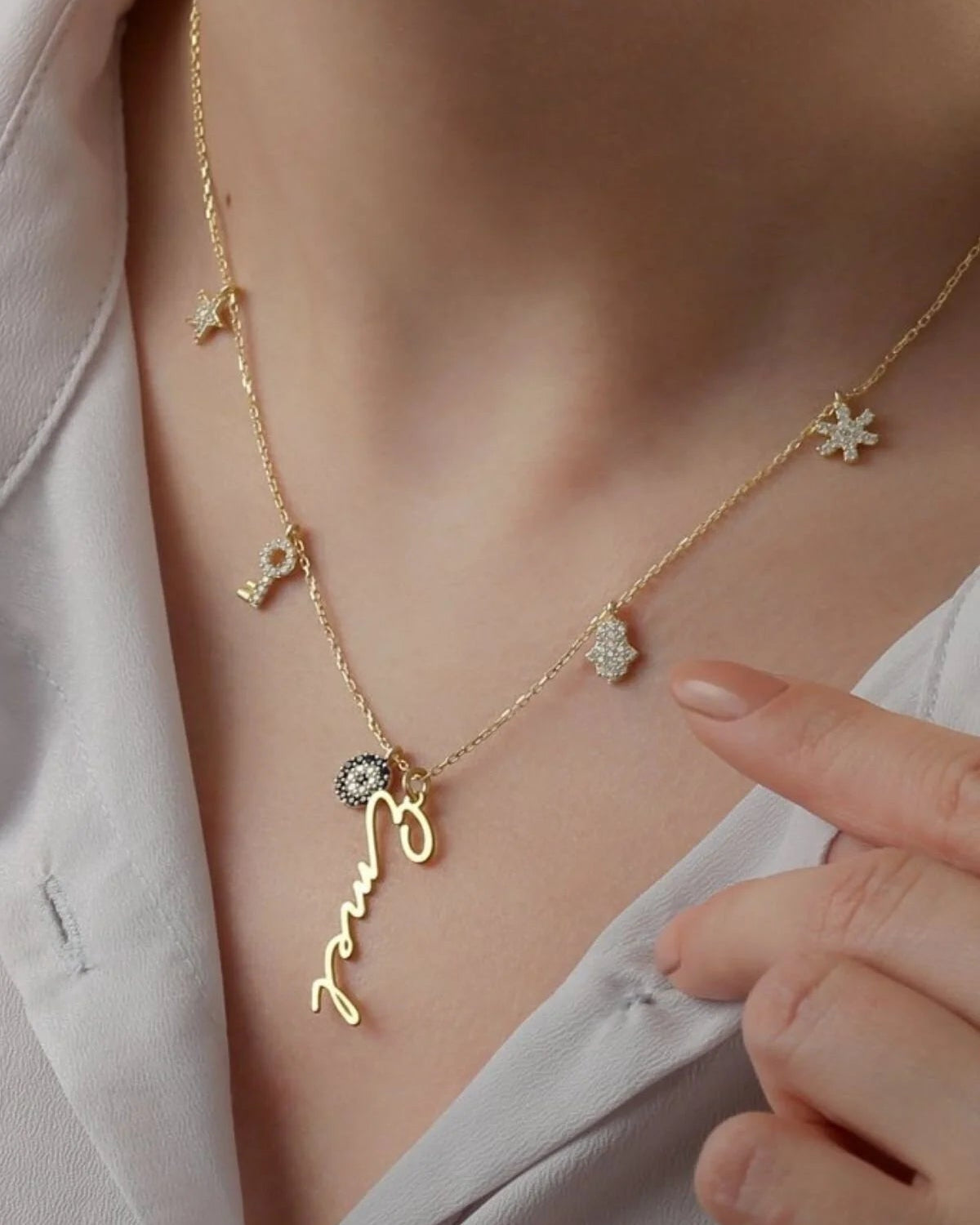 Personalized Name & Lucky Charm Necklace | 925 Silver