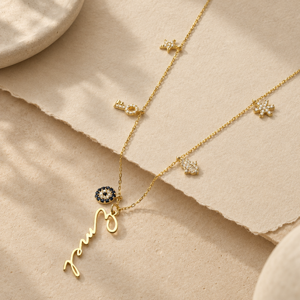 Personalized Name & Lucky Charm Necklace | 925 Silver