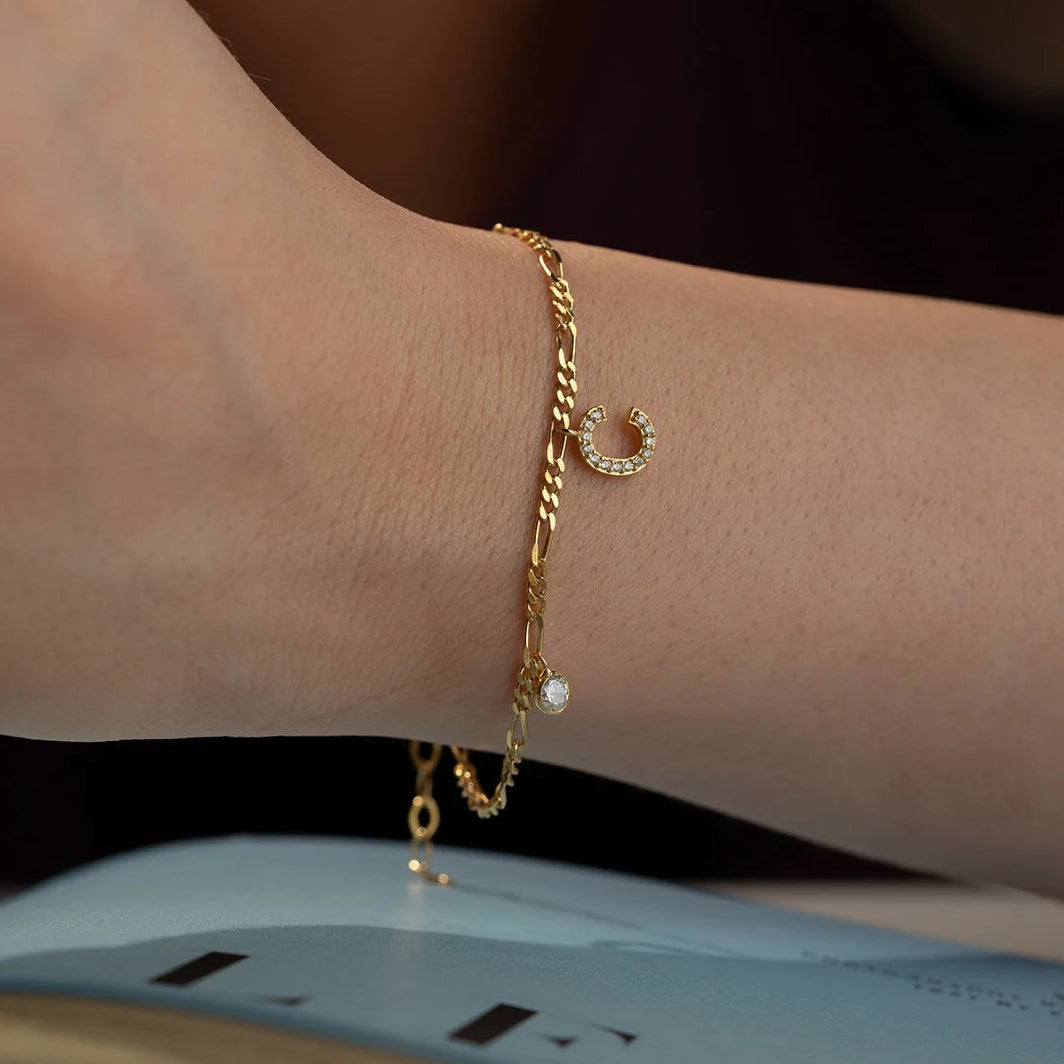 Figaro Armband mit Steinbesetztem Mond | 925 Silber