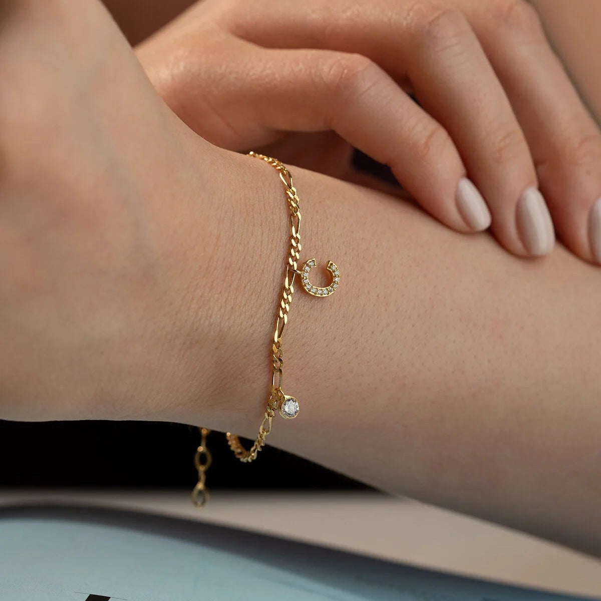 Figaro Armband mit Steinbesetztem Mond | 925 Silber