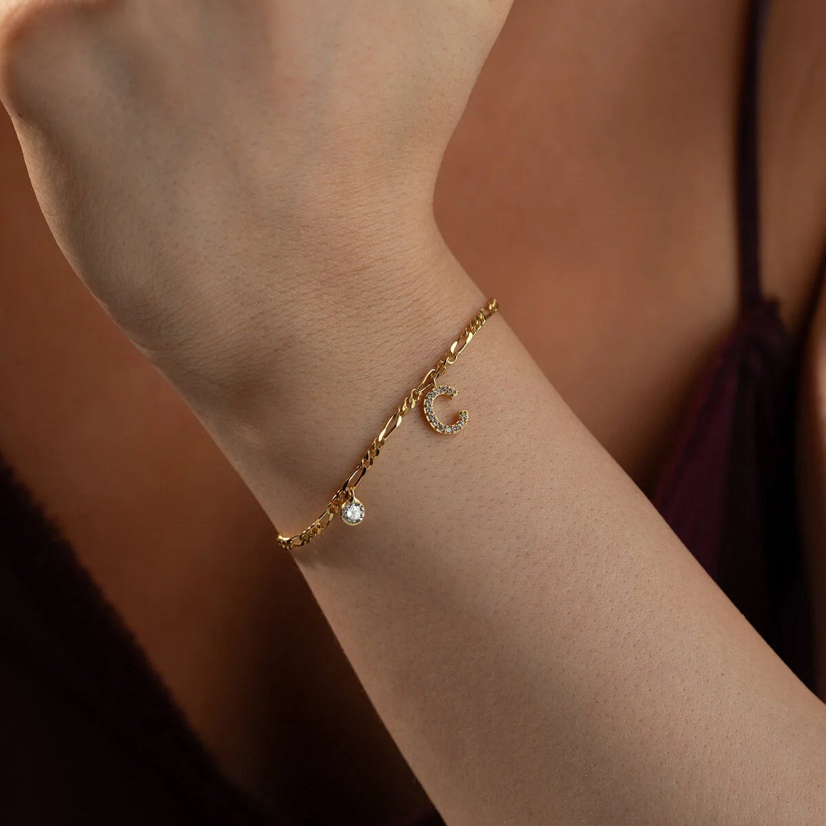 Figaro Armband mit Steinbesetztem Mond | 925 Silber