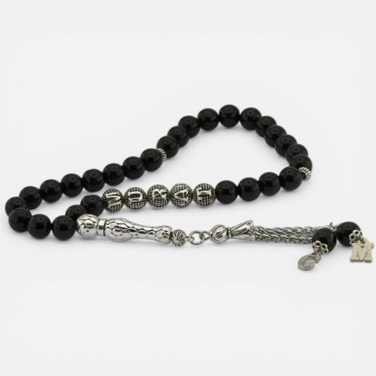 Kişiye Özel İsimli Oniks Tesbih & Saatli Çakmak Hediye Seti