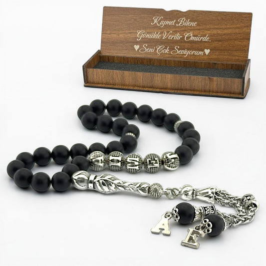 Personalized Tesbih | Onyx Stone | Wooden Box