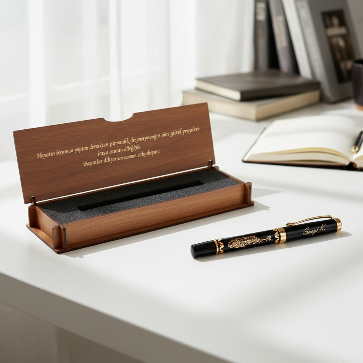 Besmele named roles pencil and note written wooden box gift set