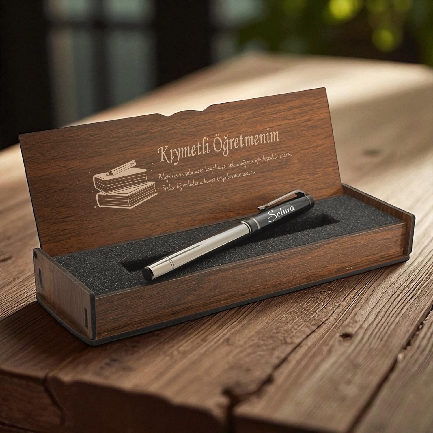 Personalized Wooden Boxed Teacher Roller Pen Set