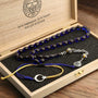 Yellow Blue Amber Tasbih & Crescent Star Silver Bracelet Set