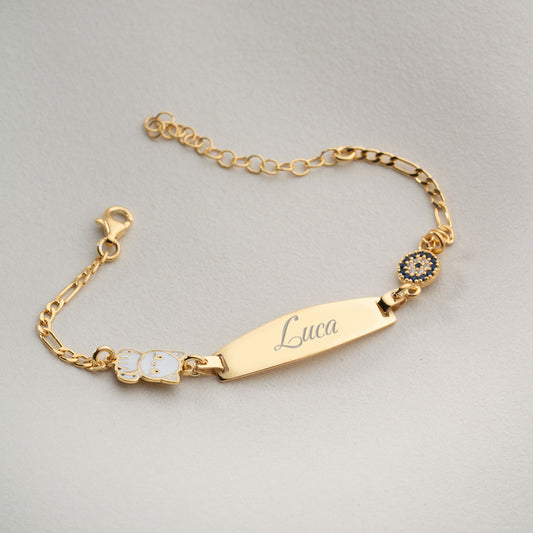  925 Sterling Silver Personalized Kids Bracelet with Cat Charm