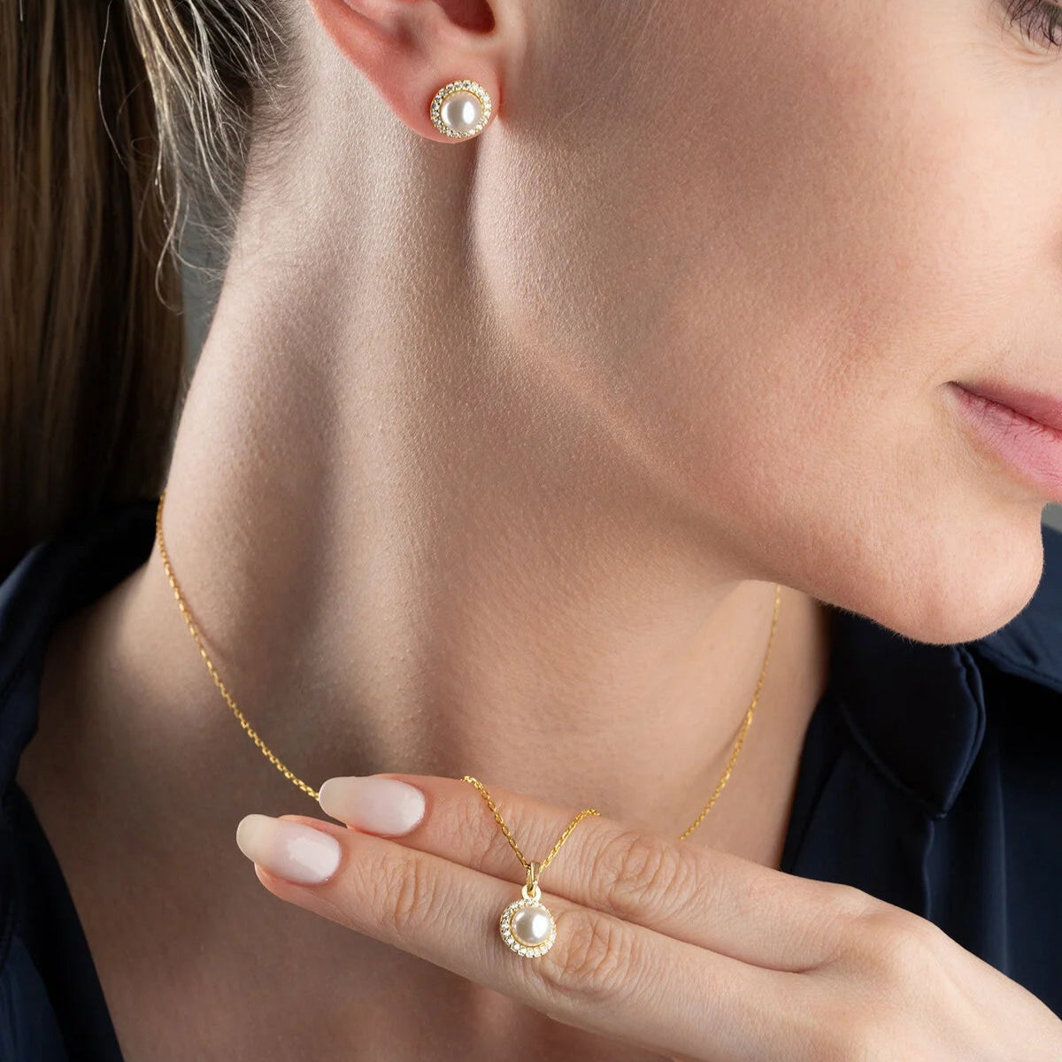 Lunapearl 925 - Collier de perles et boucles d'oreilles