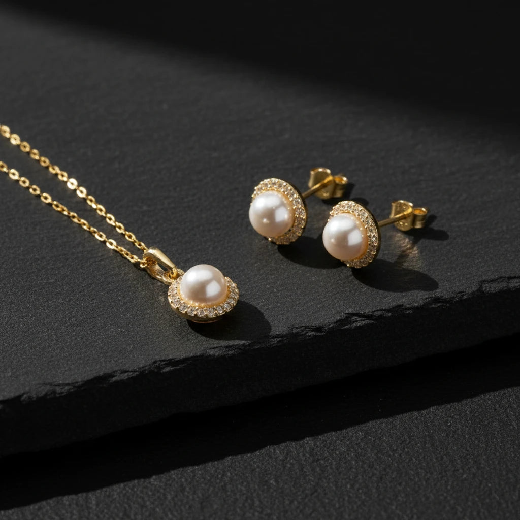 Lunapearl 925 - Collier de perles et boucles d'oreilles