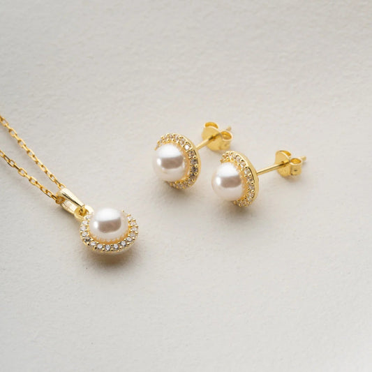 LunaPearl 925 – Set mit Perlenkette und Ohrringen