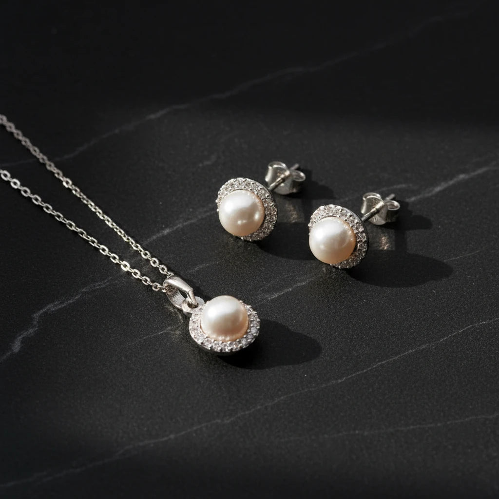 Lunapearl 925 - Collier de perles et boucles d'oreilles