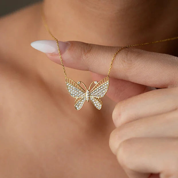 Glittering Gramely - 925 Sterling Silver Butterfly Necklace