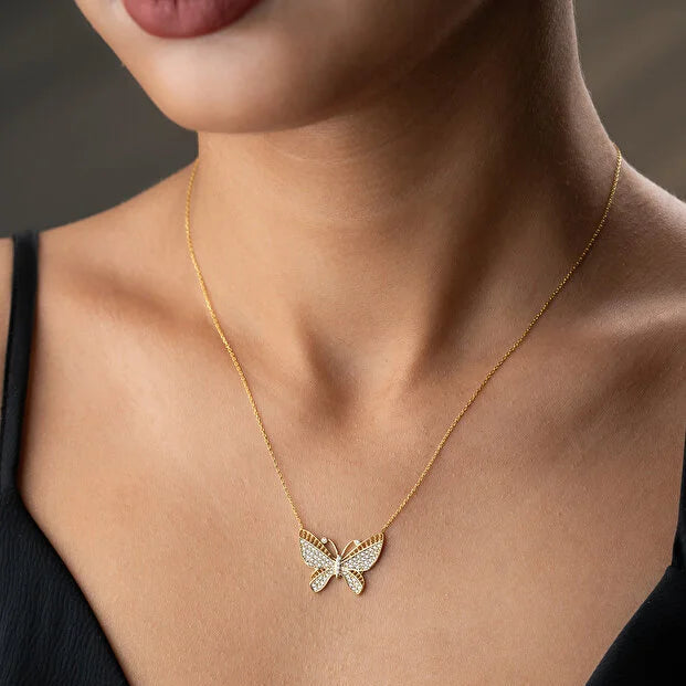 Glittering Gramely - 925 Sterling Silver Butterfly Necklace