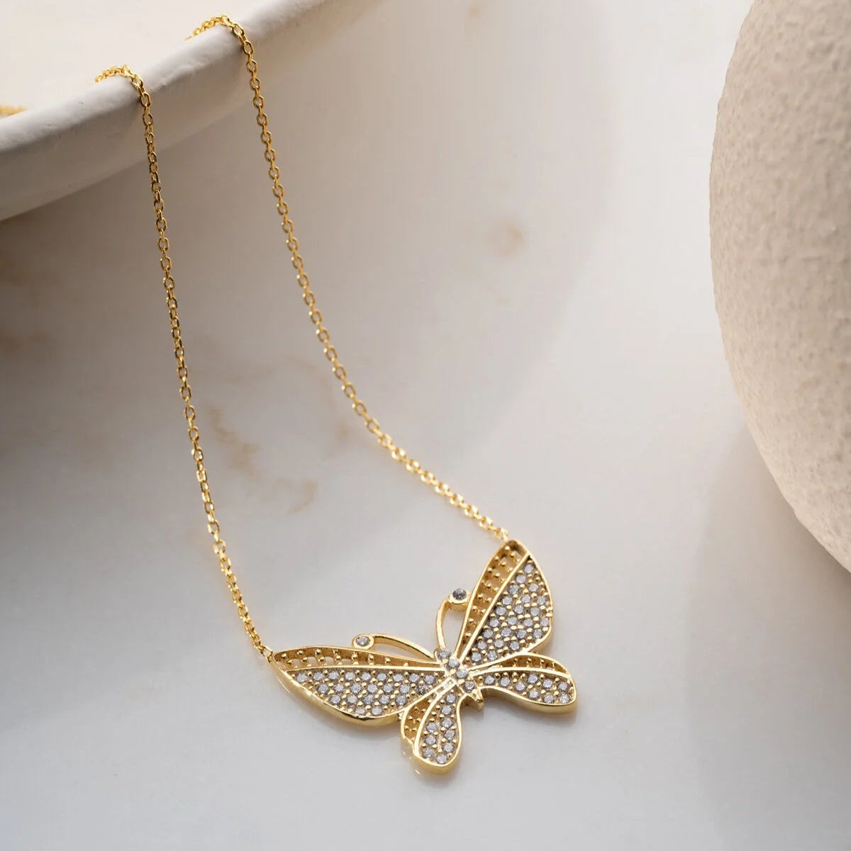 Glittering Gramely - 925 Sterling Silver Butterfly Necklace