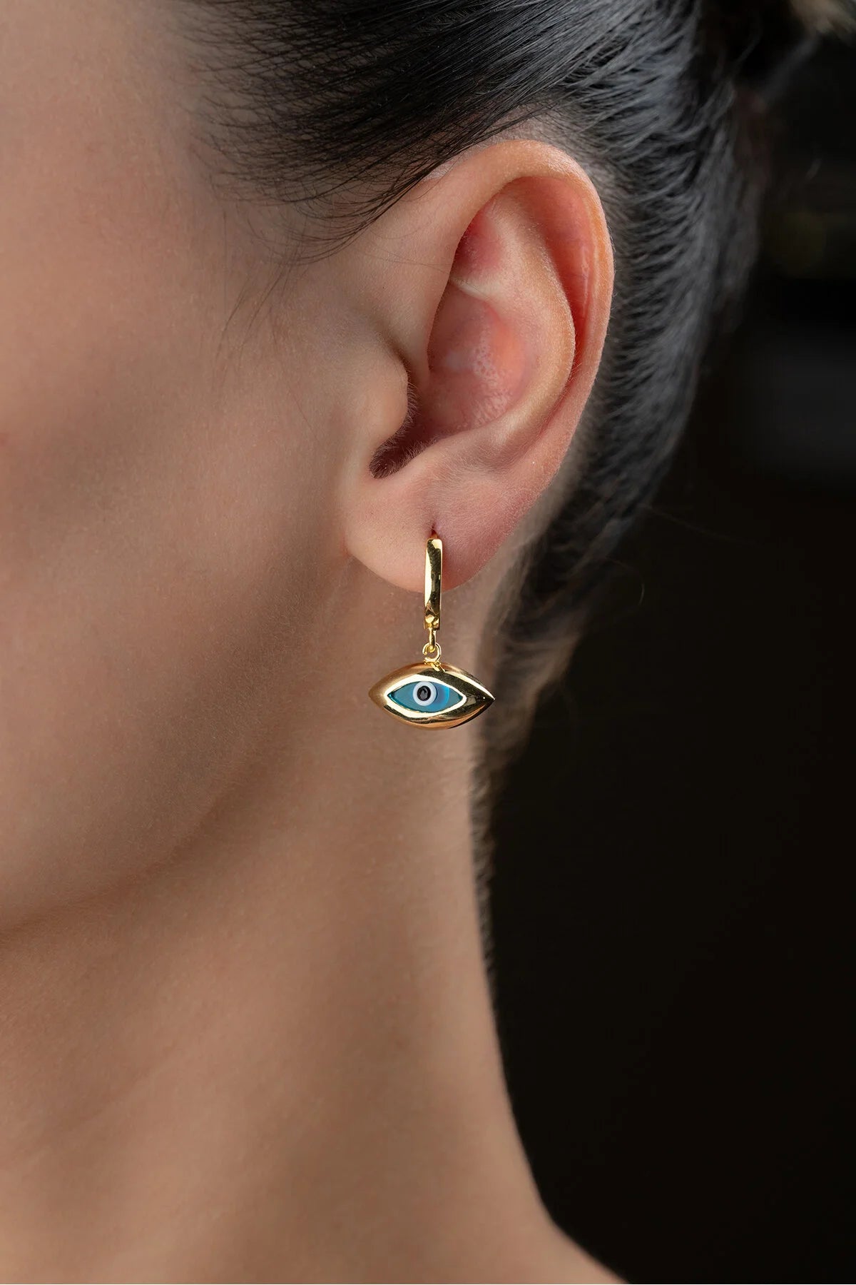 925 Sterling Silver Eye Eye Earrings - Blue Aura