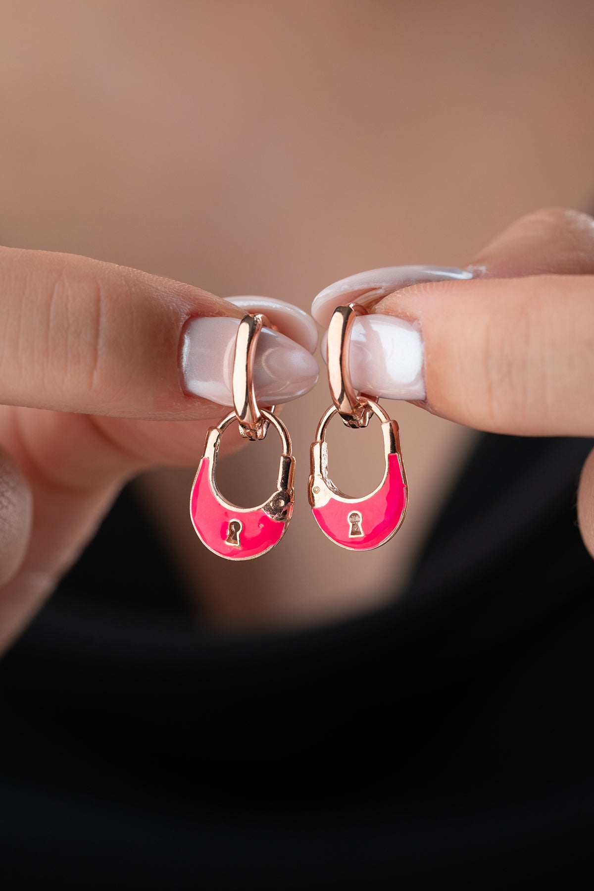 Keylock Earrings - 925 Sterling Silver Lock Figure Earrings