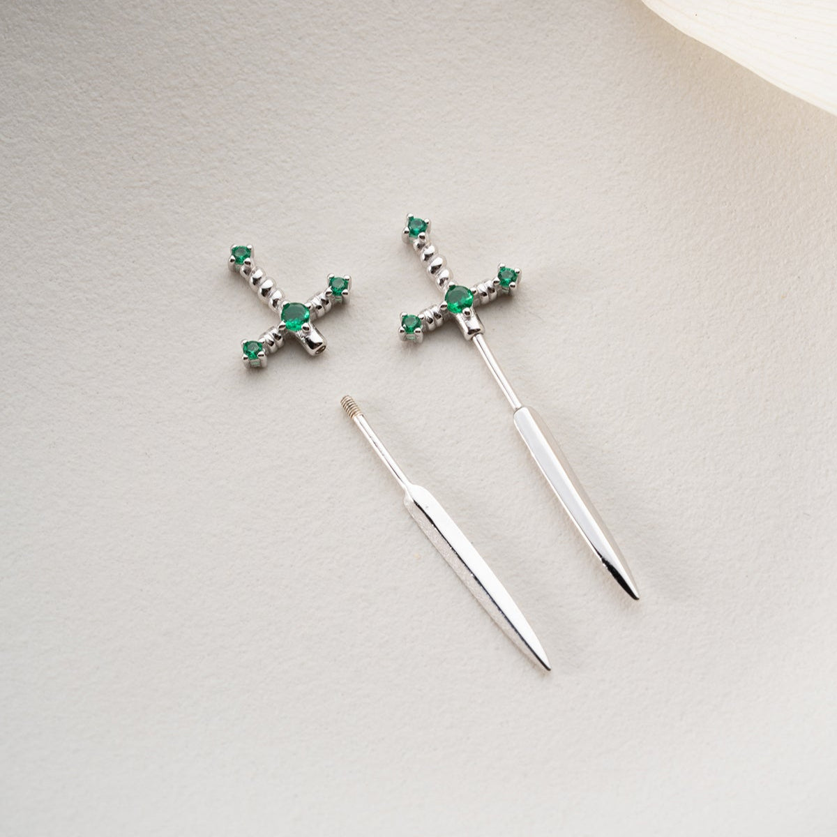 Green Stone Sword Earrings - Minimalist Style