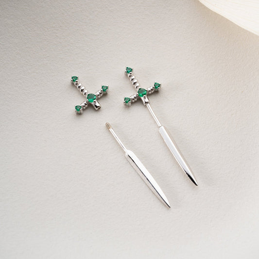 Green Stone Sword Earrings - Minimalist Style