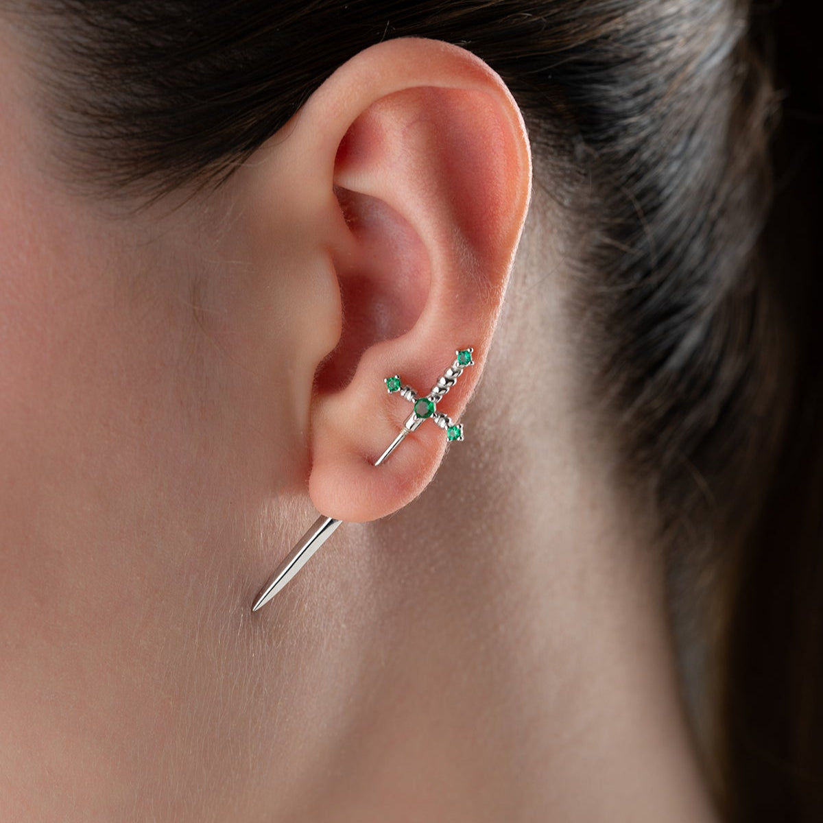 Green Stone Sword Earrings - Minimalist Style