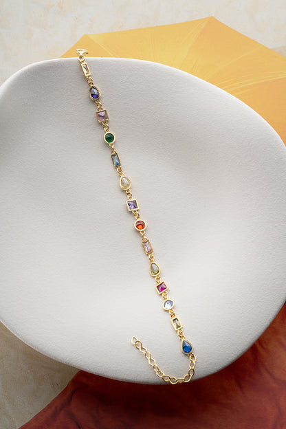Seranay Taşlı Renkli Bileklik – Altın Kaplama
