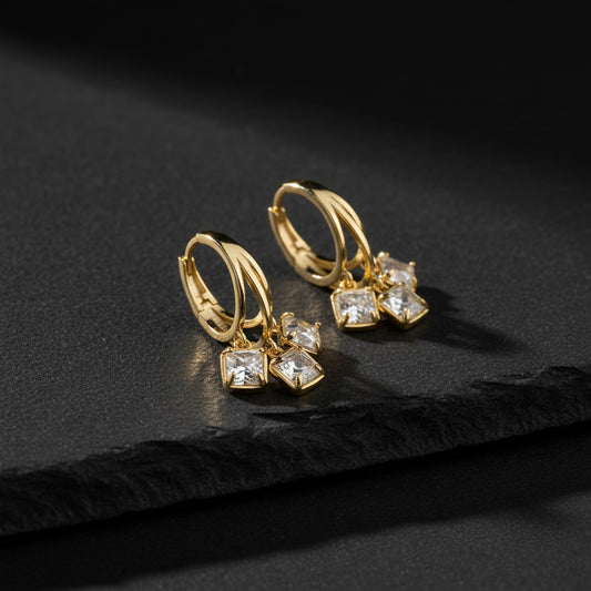 Three stones shaking earrings - gold plated