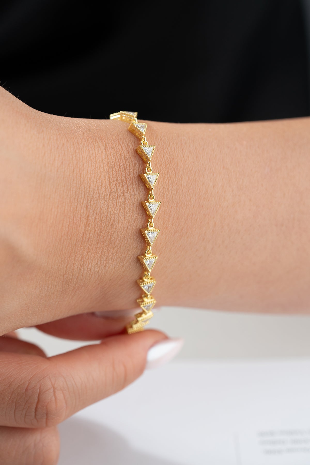 Triangular stone detail gold plated elegant bracelet