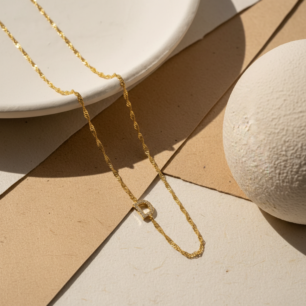925 Sterling Silver Stone Letter Detailed Necklace