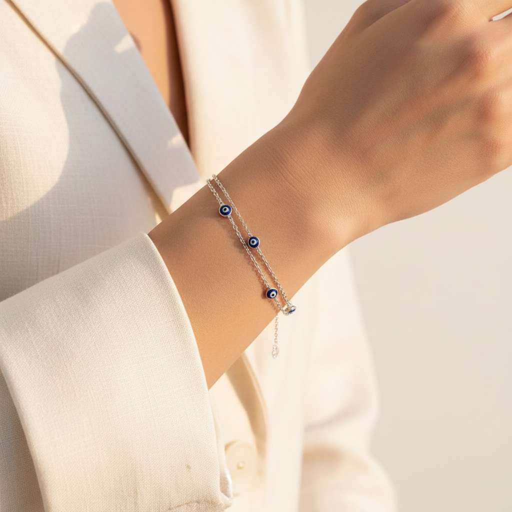 Mavi Nazar Boncuklu Bileklik – 925 Ayar Gümüş – Blue Aura