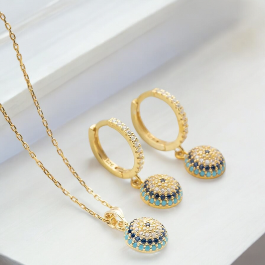 Evil Eye Necklace & Earring Set – 925 Sterling Silver