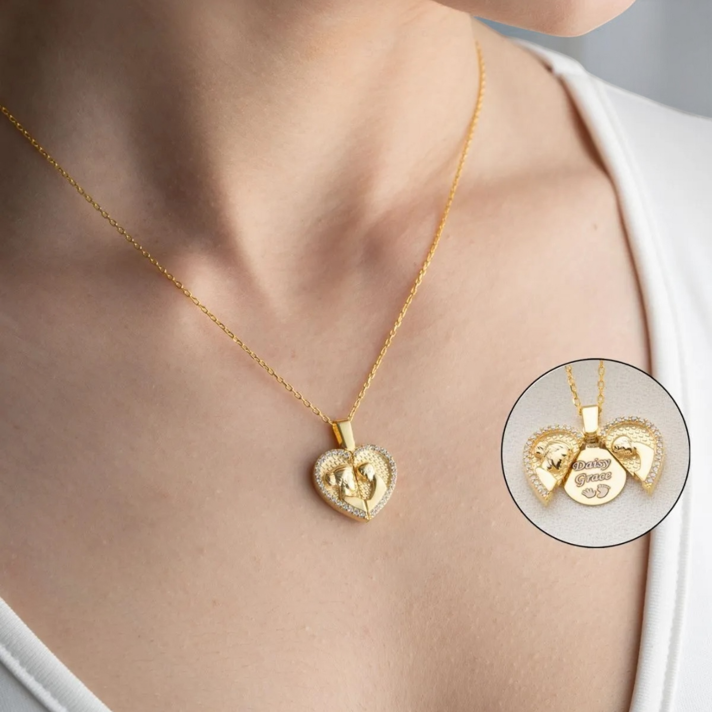 925 Sterling Silver Personalized Mom-Baby Locket Necklace
