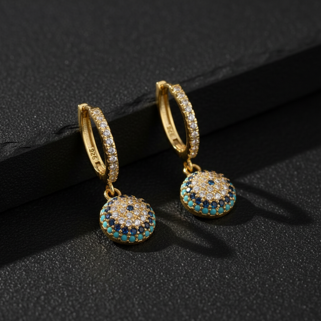 925 Ayar Gümüş Göz Nazarlı Küpe