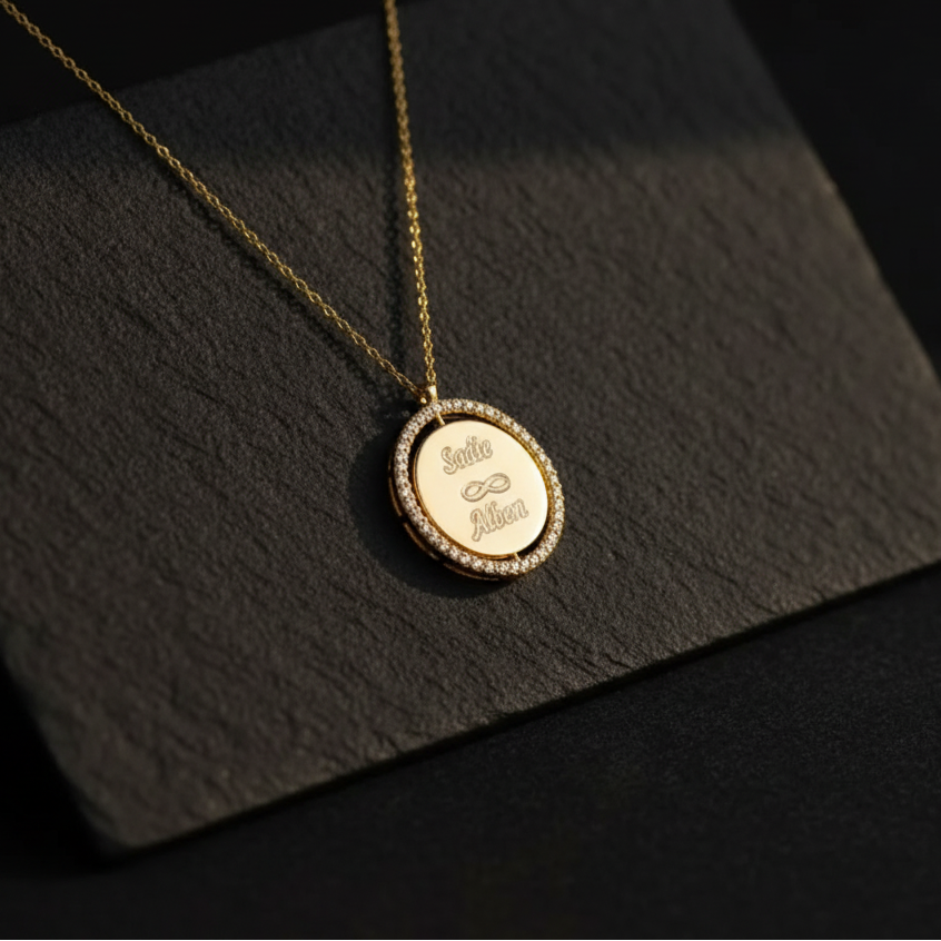 Personalisierte Doppelanhänger-Kette mit Nazar – 925er Sterling Silber