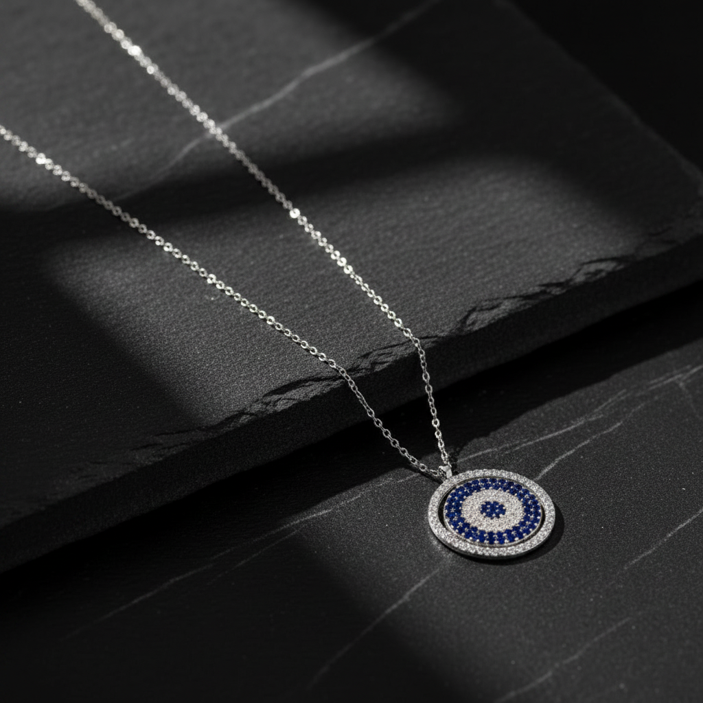 Personalisierte Doppelanhänger-Kette mit Nazar – 925er Sterling Silber