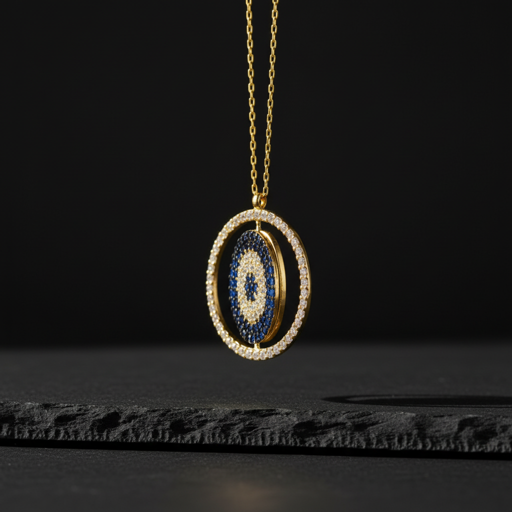 Personalisierte Doppelanhänger-Kette mit Nazar – 925er Sterling Silber