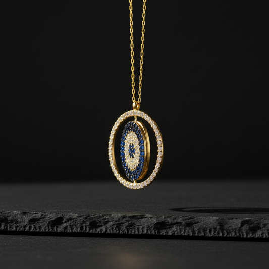 Personalisierte Doppelanhänger-Kette mit Nazar – 925er Sterling Silber