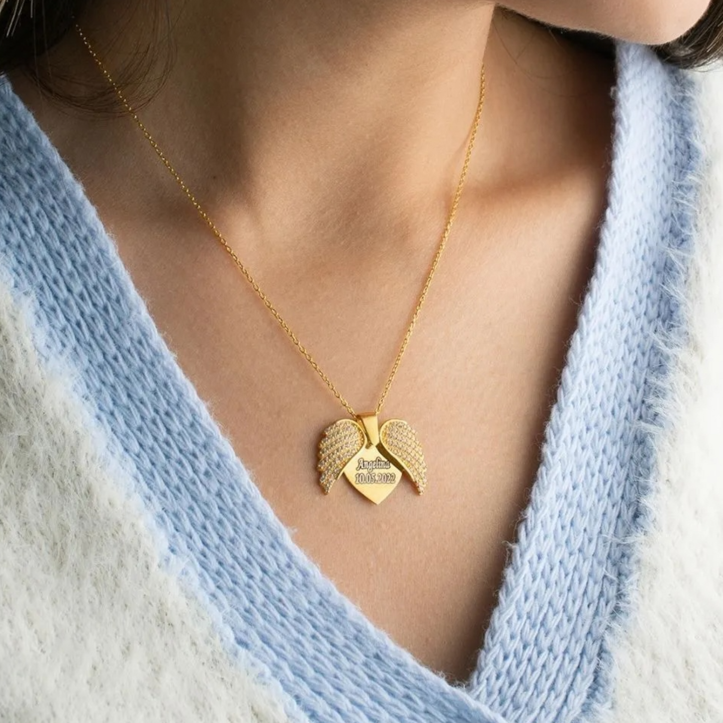 925 Sterling Silver Personalized Angel Wings Necklace