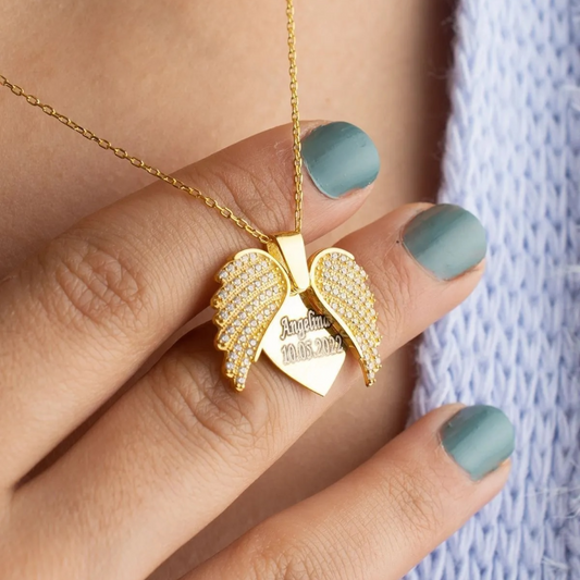 925 Sterling Silver Personalized Angel Wings Necklace