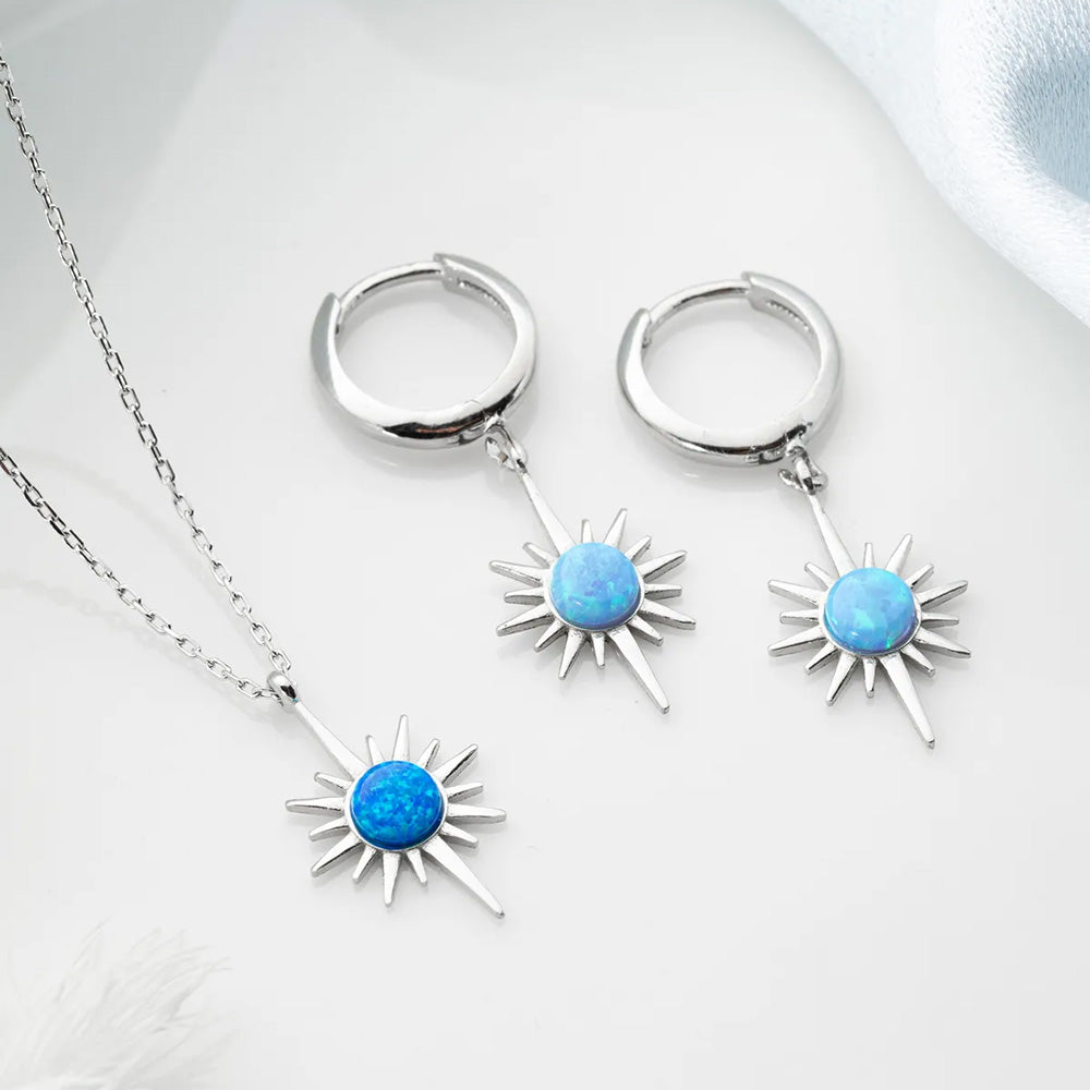 925 Sterling Silver Opal North Star Necklace & Earrings Set