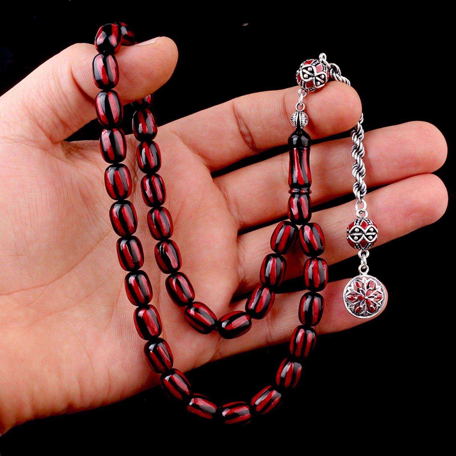 925 Sterling Silver Tassel Enamel Fire Amber