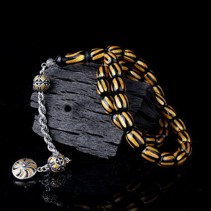 925 Ayar Gümüş Püsküllü Mineli Ateş Kehribar Tesbih-4