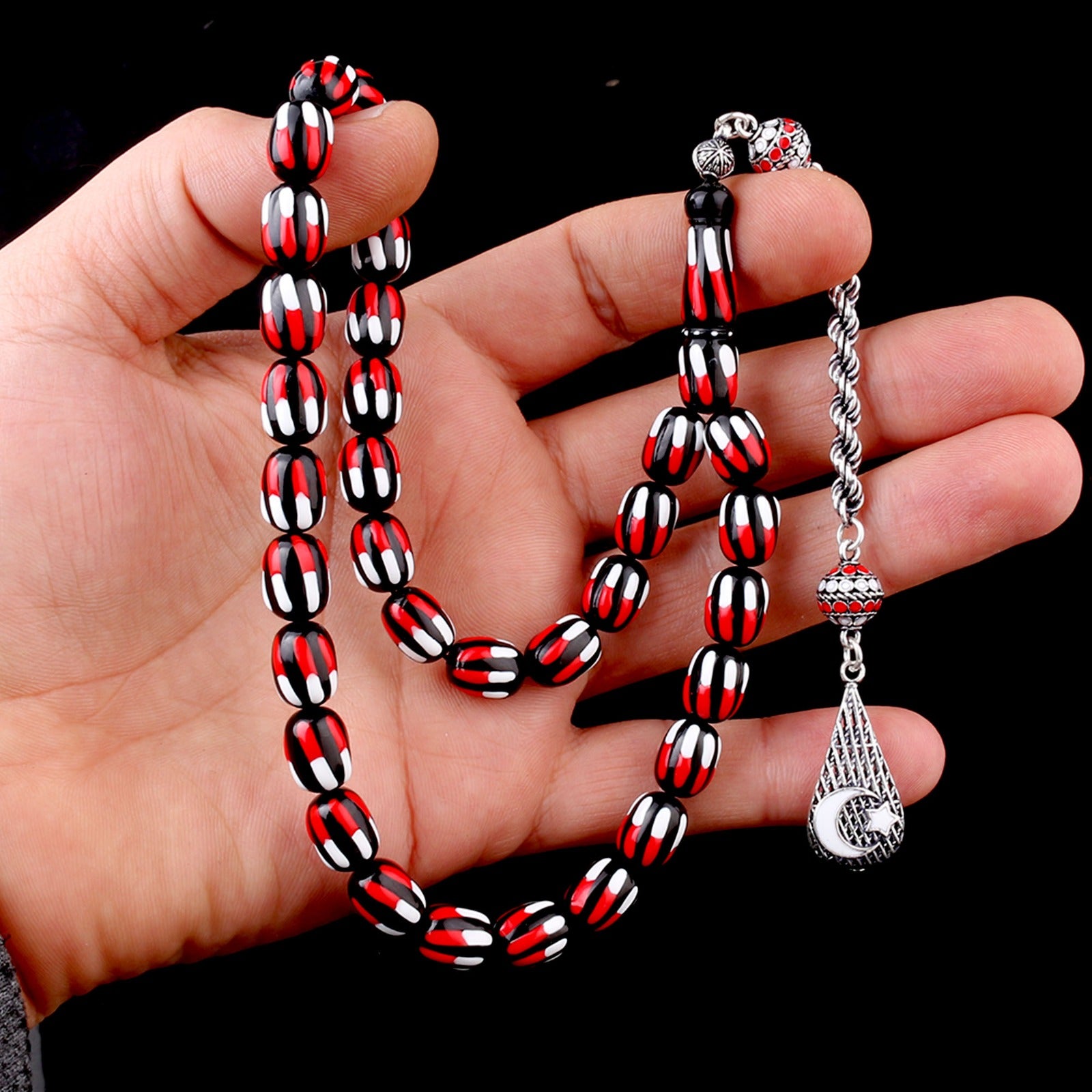 925 Sterling Silver Tassel Enamel Fire Amber Tripment-5