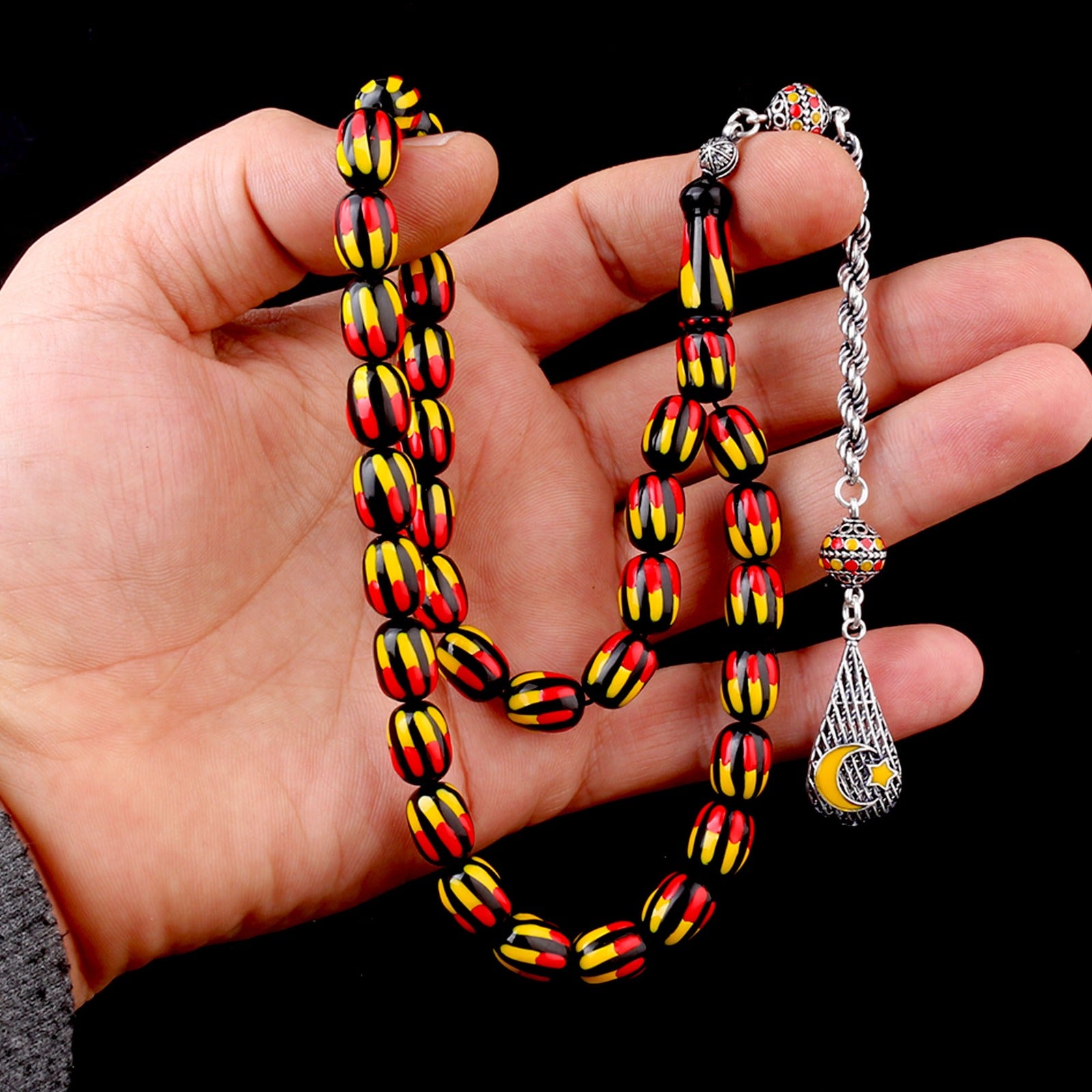 925 Sterling Silver Tassel Enamel Fire Amber Tripment-6