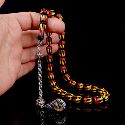 925 Ayar Gümüş Püsküllü Mineli Ateş Kehribar Tesbih-6